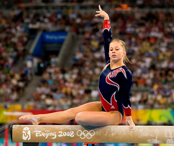 Shawn Johnson on the balance beam. 