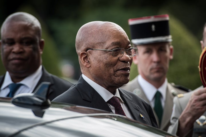 South African President Jacob Zuma arrives to attend a ceremony at the National Invalides hotel in Paris, France, July 11, 20