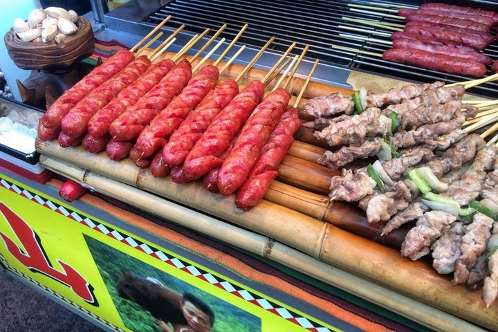 "Ninja" sausage vendor at Tonghua Night Market in Taipei, Taiwan