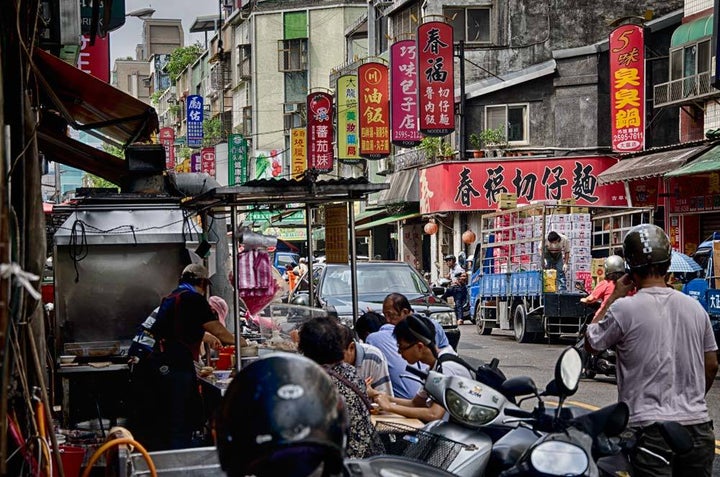 Busy Dalong Street in Taipei, Taiwan