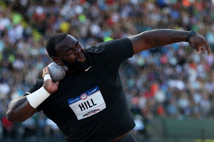 Darrell Hill participates in the Men's Shot Put Final during the 2016 U.S. Olympic Track & Field Team Trials.