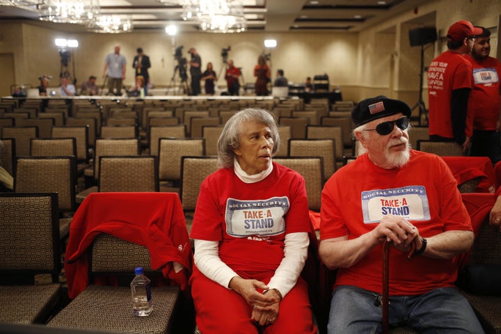 AARP activists attend a campaign event for then-presidential candidate Ohio Gov. John Kasich (R) in March. AARP is trying to make Social Security a focus in the election.