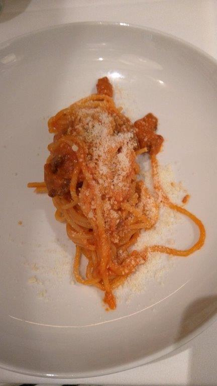 The Spaghetti all'Amatriciana is crunchy with bacon and cheese