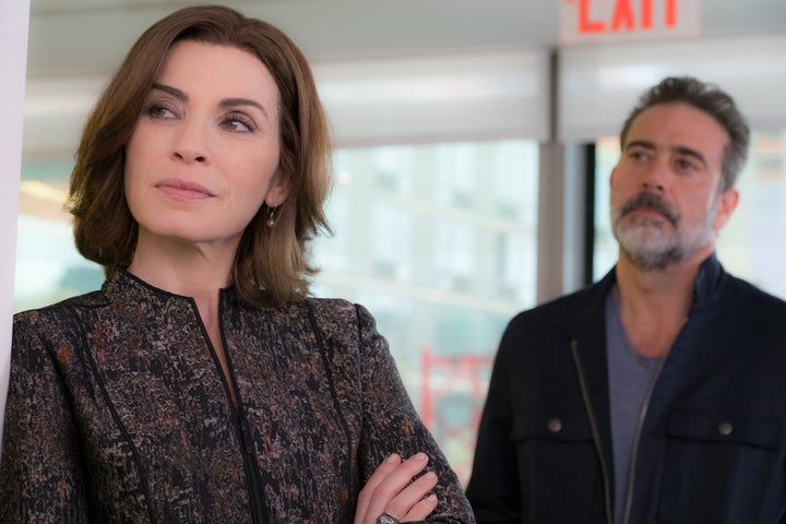 Julianna Margulies as Alicia Florrick and Jeffrey Dean Morgan as Jason Crous.