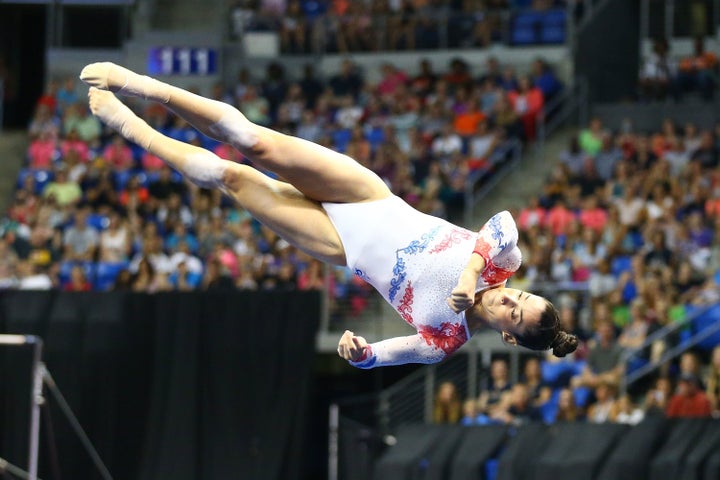 Aly Raisman competes in the floor exercise during day two of the 2016 P&G Gymnastics Championships at Chafitz Arena on June 26in St. Louis.