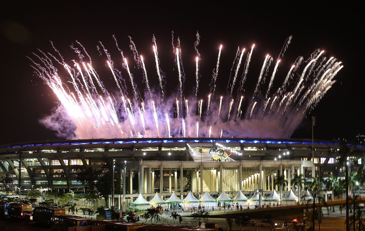 Fireworks go off over the Maracana Stadium during the opening ceremony of the Rio 2016 Summer Olympic Games.
