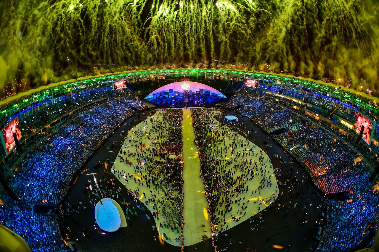 Fireworks over the Maracana stadium at the end of the opening ceremony of the Rio 2016 Olympic Games on August 5, 2016.