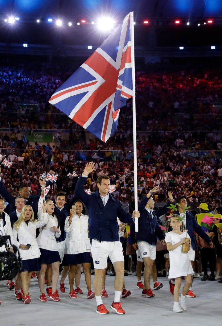 <strong>Andy avoids causing serious injury to anyone while leading out Team GB</strong>