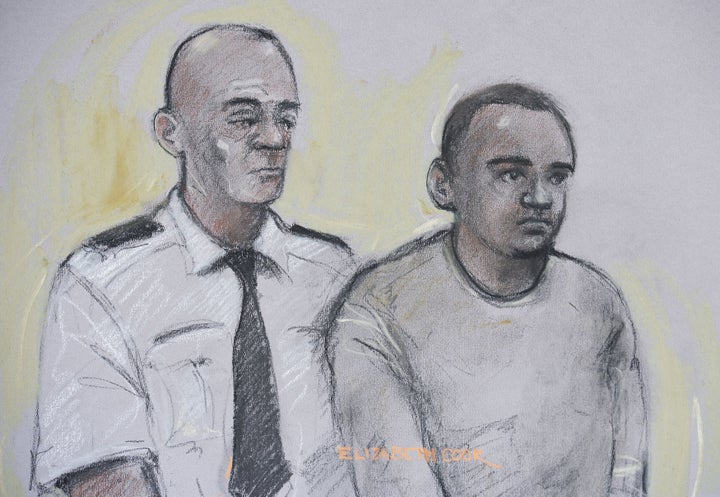 Court artist sketch of Zakaria Bulhan (right) appearing at Westminster Magistrates Court on Saturday