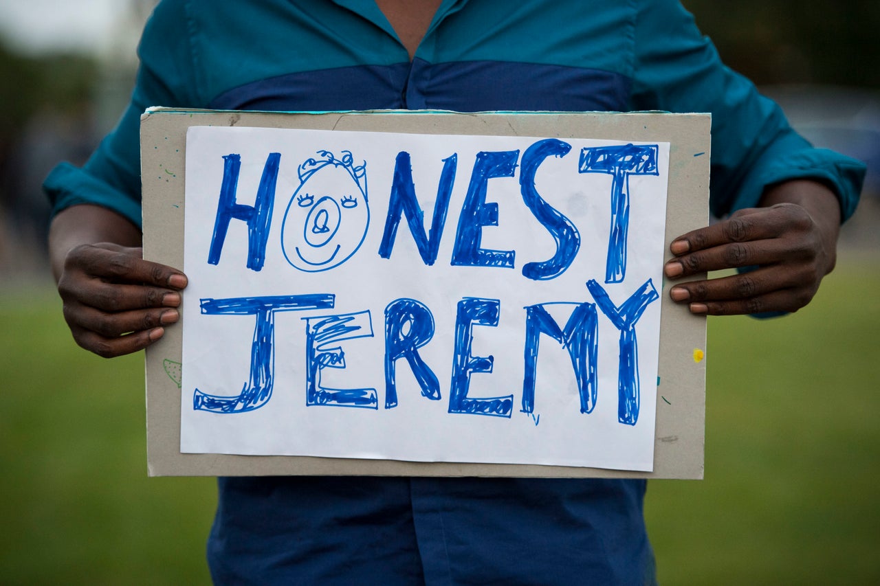 A Corbyn supporter outside the Cardiff hustings