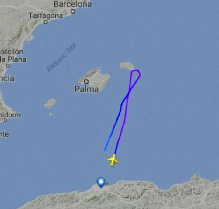 Flightradar24 shows the plane turning around and heading back towards Mahon