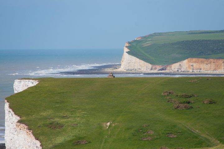 Top of Flagstaff Point on the seven sisters chalk sea cliffs on the South Downs coastal path