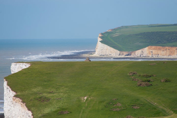 <strong>Top of Flagstaff Point on the seven sisters chalk sea cliffs on the South Downs coastal path</strong>
