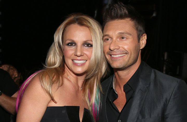 Britney Spears and Ryan Seacrest backstage at the 2012 iHeartRadio Music Festival at MGM Grand Garden Arena on Sept. 21, 2012 in Las Vegas, Nevada.
