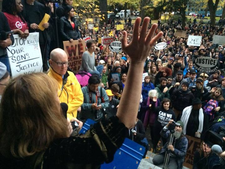Faith leaders and other activists rally for police accountability in Portland, Oregon.