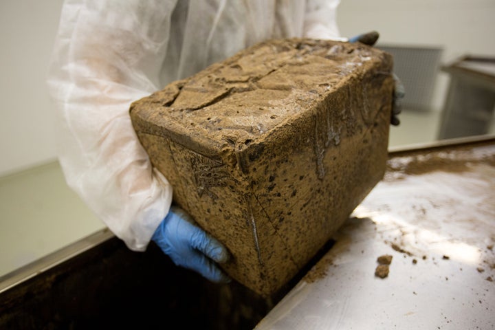 Compressed cocoa powder at a plant in Russia.
