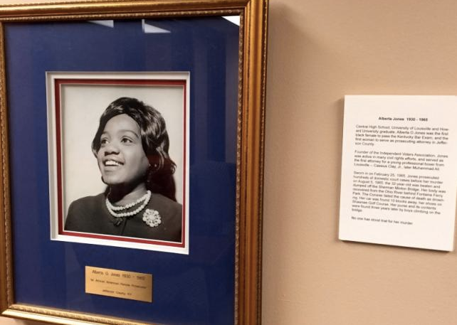 A photo of Alberta Jones on display in the Jefferson County Attorney's Office in Louisville. 