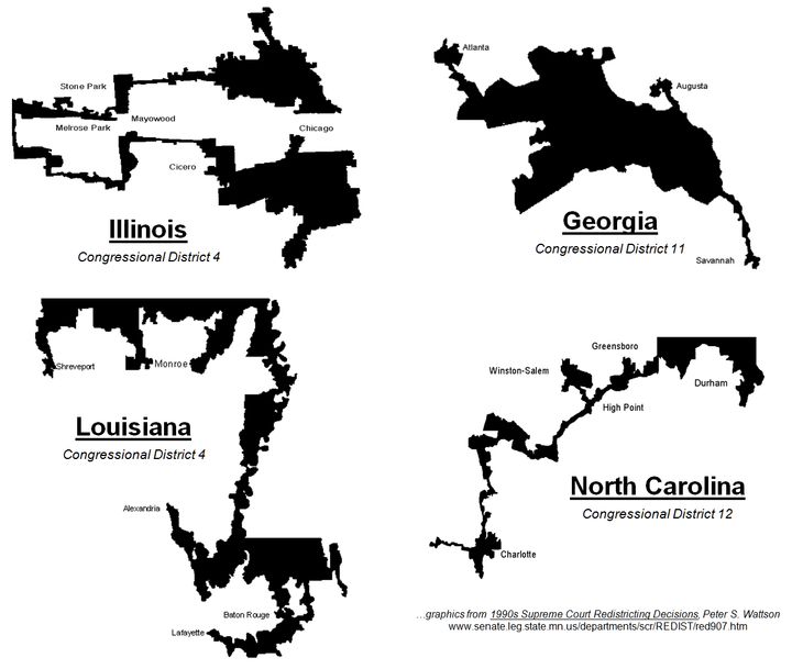 Gerrymandering: Creating weirdly shaped Congressional Districts to screw over your rival party