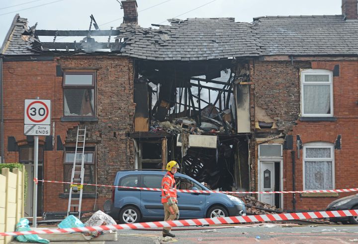 Ten people were injured after this house in Greater Manchester exploded in the early hours of Tuesday morning 