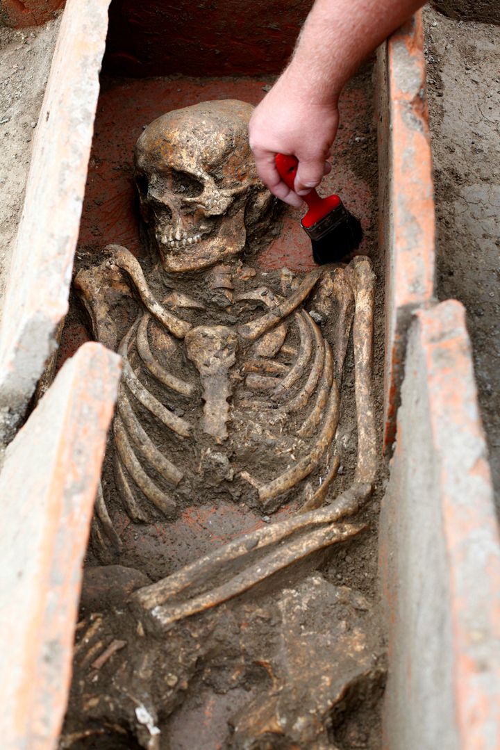 The skeletons were found at the foot of a massive coal-fired power station where searches are being carried out before another unit of the electricity plant is built on the site of an ancient Roman city.