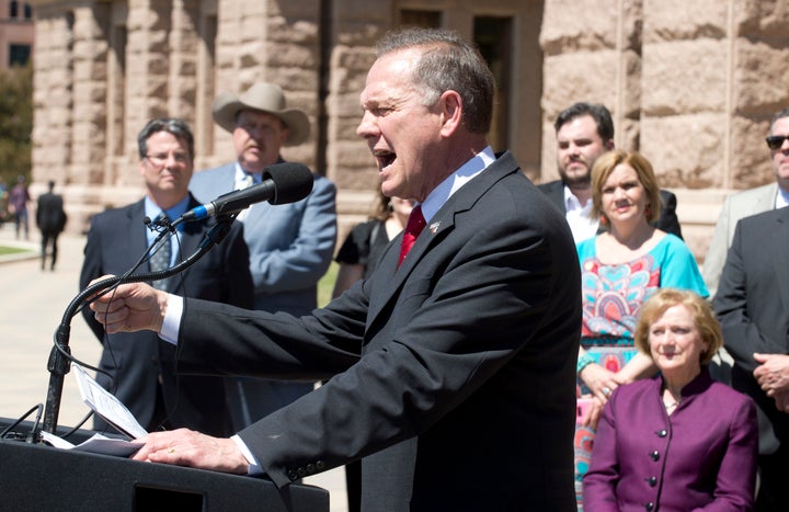 Alabama Supreme Court Chief Justice Roy Moore speaks at a rally of conservative Texas legislators who oppose gay marriage.