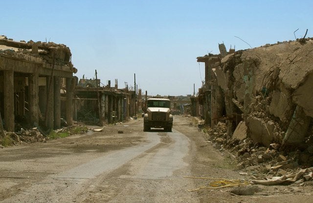 One of the roads in Sinjar, in northern Iraq, since it was retaken from ISIS last November. Few of its mainly Yazidi residents have returned.