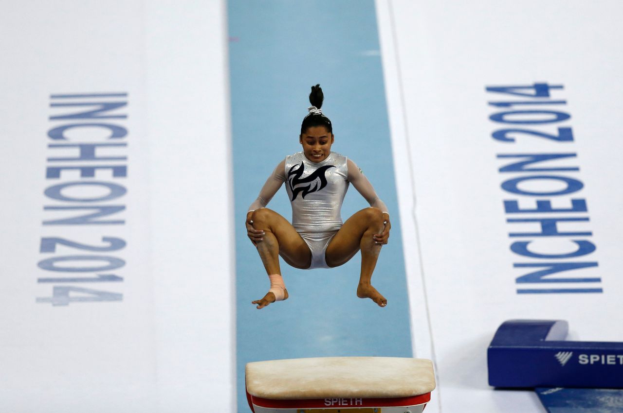 Dipa Karmakar competes in the women’s vault final of the artistic gymnastics competition during the 17th Asian Games in Incheon on September 24, 2014.