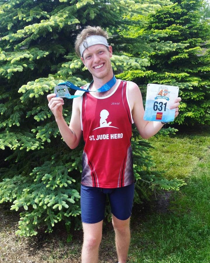 Collin finishing his first marathon earlier in 2016.