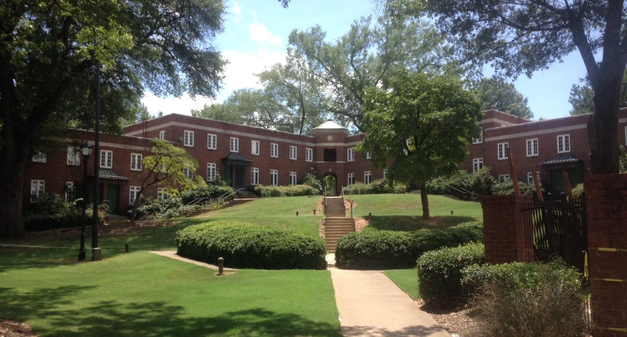 This building, designated the Techwood Homes Historic District, is all that remains of what was a much larger housing complex before the Atlanta Olympics.