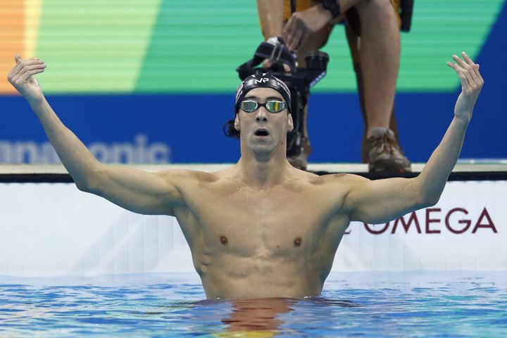 Michael Phelps celebrates after winning his 20th Olympic gold medal in Rio on Tuesday night.