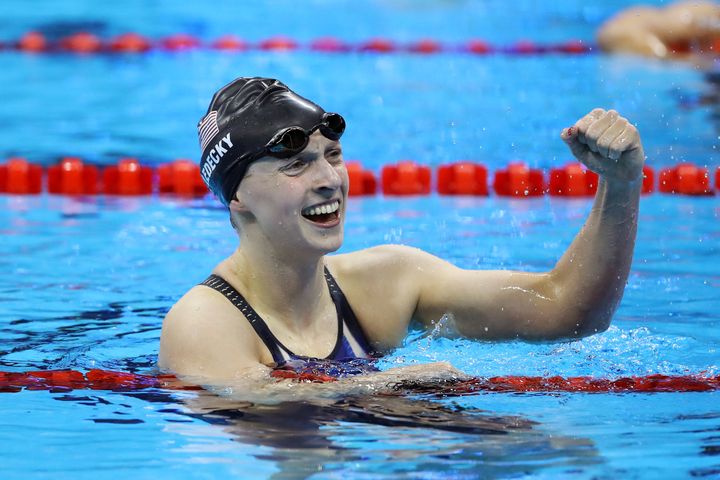 Katie Ledecky celebrates after winning the Women's 200m Freestyle final on Tuesday night.