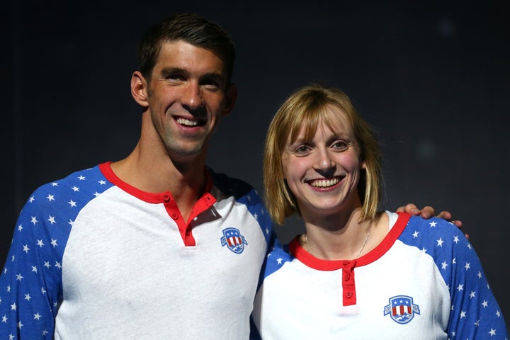 Michael Phelps and Katie Ledecky at Olympic swim trials in July.