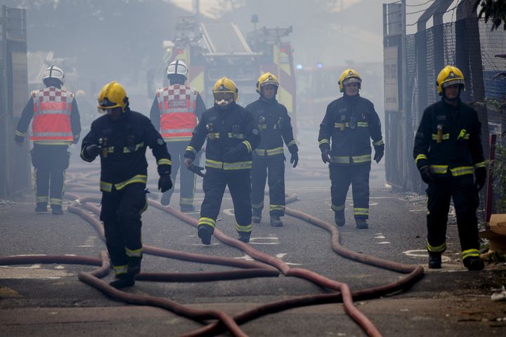 <strong>Firefighters try to extinguish the fire at London's Studio 338 nightclub in North Greenwich.</strong>