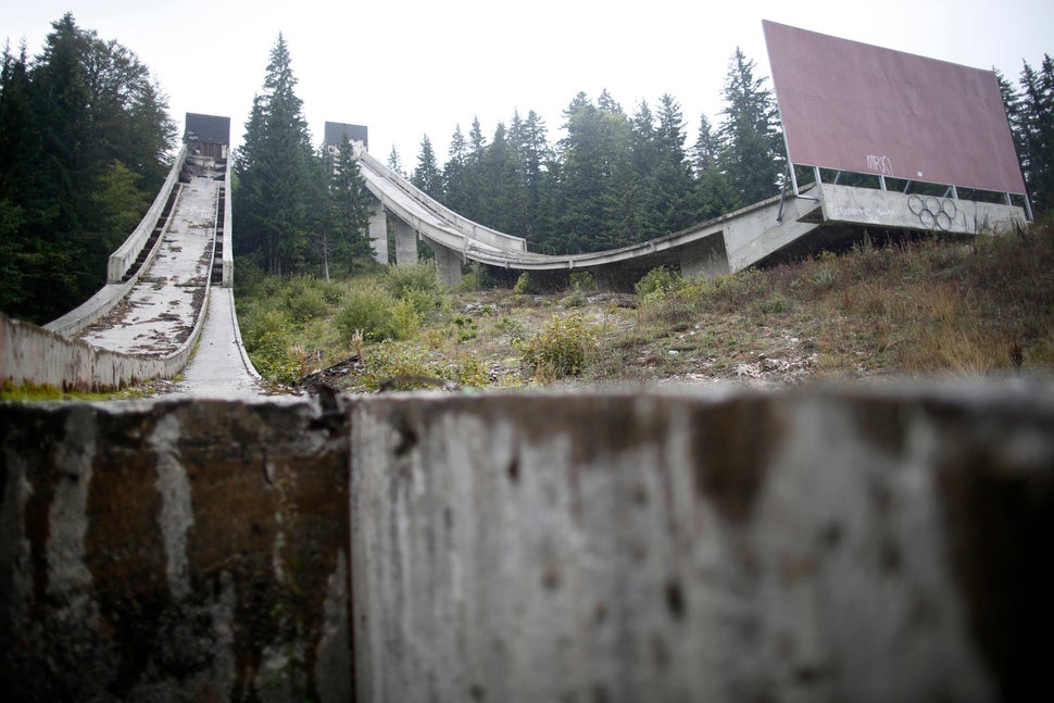 A view of the disused ski jump from the Sarajevo 1984 Winter Olympics on Mount Igman, Sept. 19, 2013.