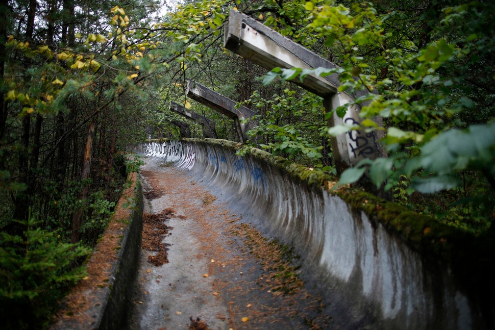 The disused bobsleigh track from the Sarajevo 1984 Winter Olympics is seen on Mount Trebevic, Sept. 19, 2013.