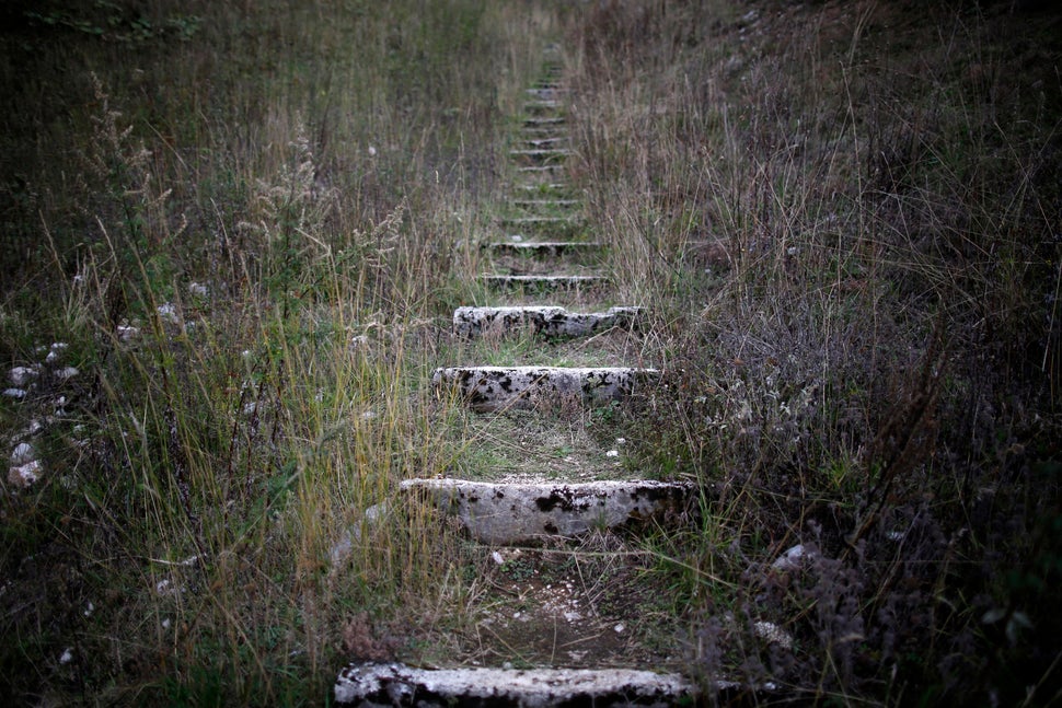 A view of worn stone steps which lead to the disused ski jump from the Sarajevo 1984 Winter Olympics&nbsp;in&nbsp;2013.
