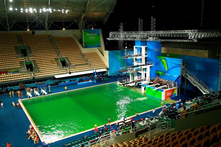 General view of the diving pool at Maria Lenk Aquatics Centre on Day 4 of the Rio 2016 Olympic Games at Maria Lenk Aquatics Centre on August 9, 2016 in Rio de Janeiro, Brazil.