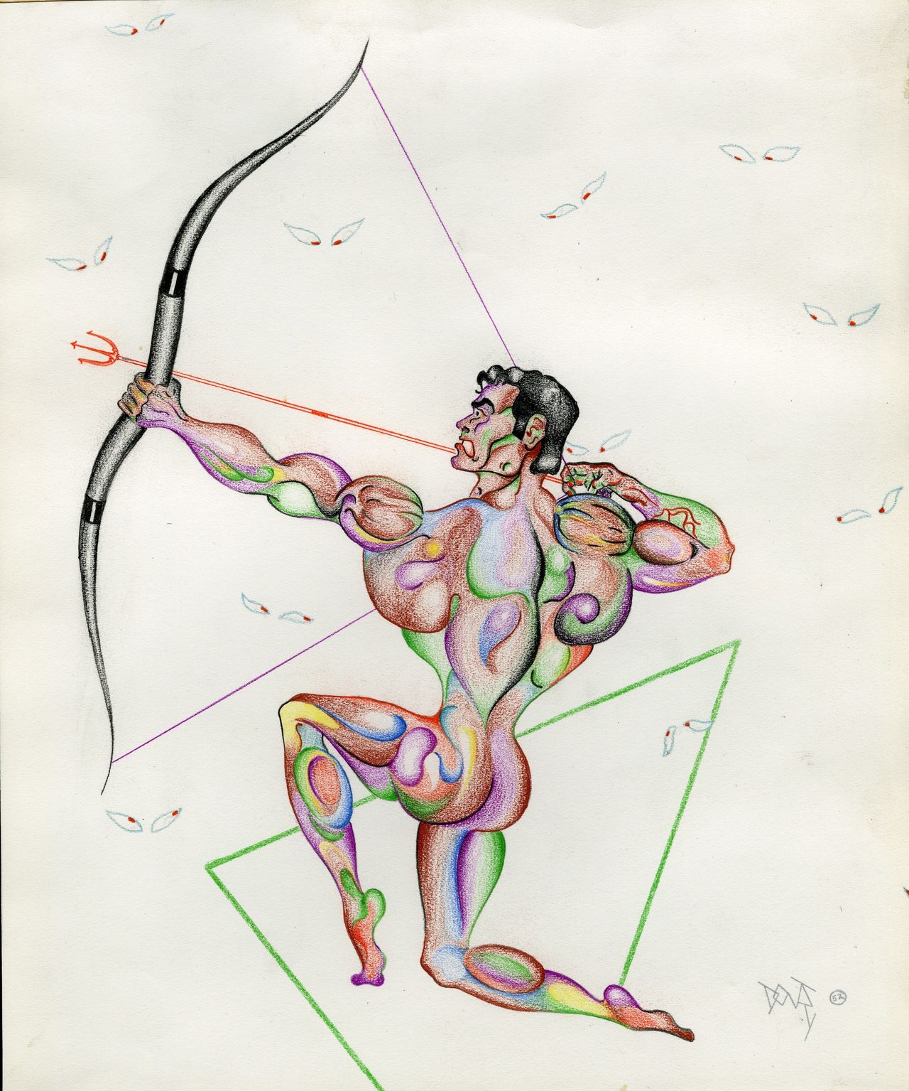 "Don Tonry Archer," 1952, graphite and crayon on paper.