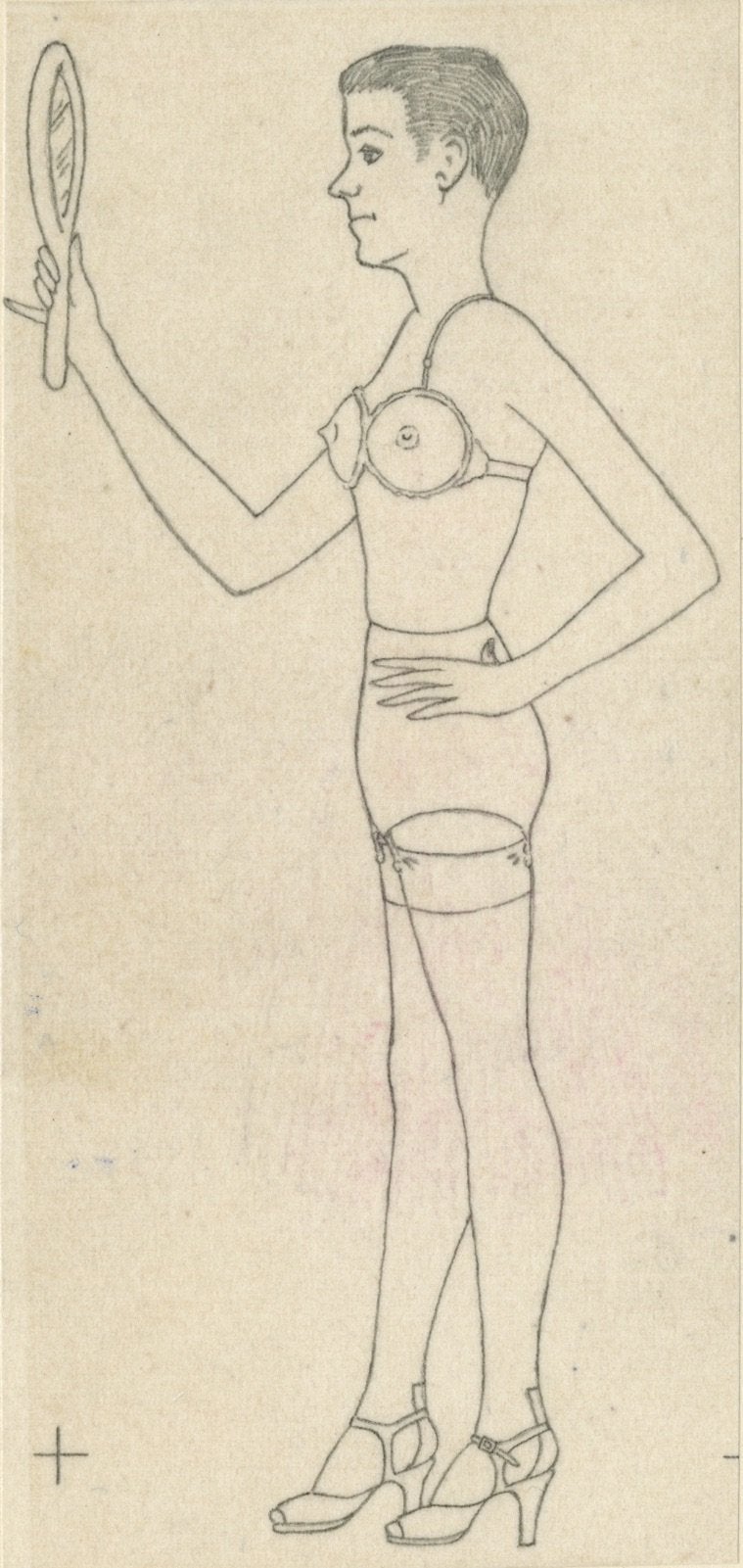Anonymous, "Man Cross Dressing," Mid 20th century, graphite and colored pencil on paper.