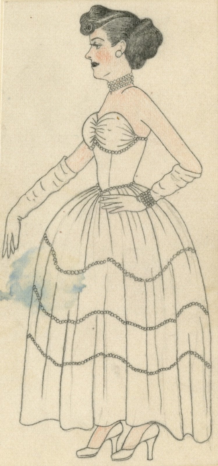 Anonymous, "Man Cross Dressing," Mid 20th century, graphite and colored pencil on paper.<i></i>