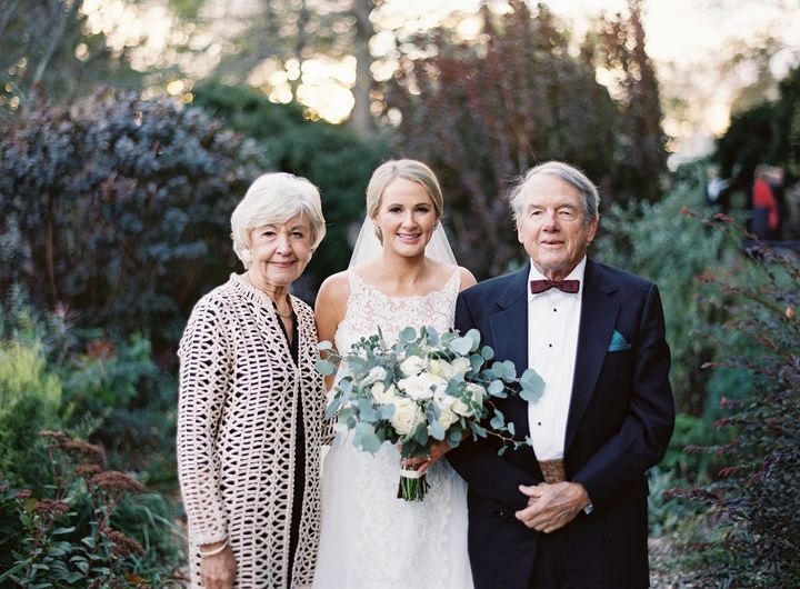 The bride's grandparents have been married 58 years. "Their marriage has served as such a strong example of what love and friendship mean for their five children and all of their grandchildren." 