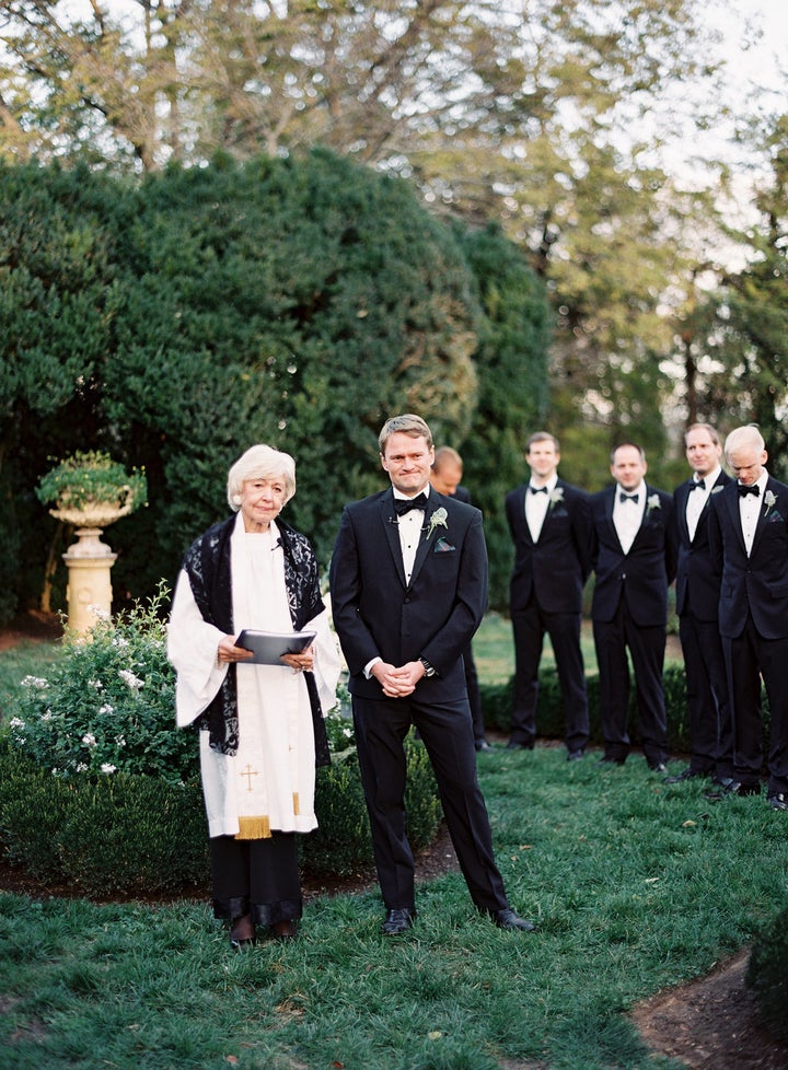 Nanny and the groom got emotional as the bride entered the ceremony.