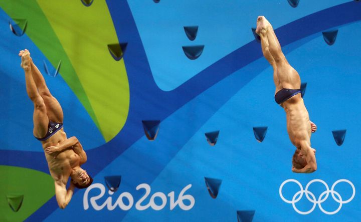 Jack Laugher and Chris Mears in flight.