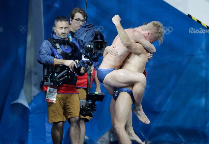 Jack Laugher and Chris Mears celebrate.