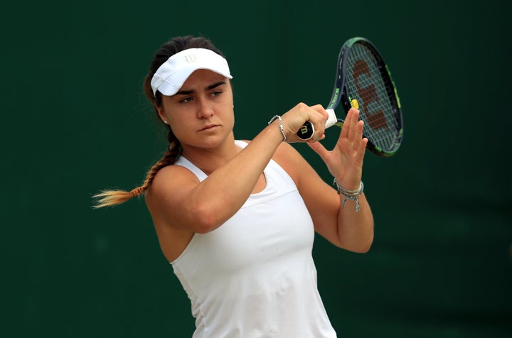 Gabriella Taylor in action in the girls singles on day ten of the Wimbledon Championships.