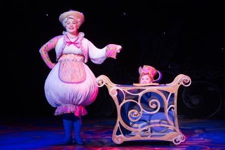 Stephanie Gray (Mrs. Potts) and Kadence Edwards (Chip) in a scene from Beauty and the Beast