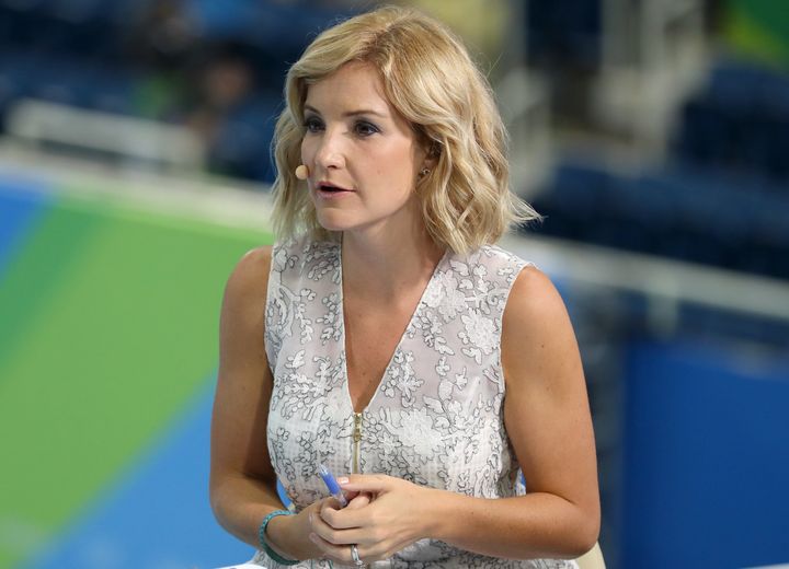<strong>Helen Skelton presents the BBC's swimming coverage from the at the Olympic Aquatics Stadium on the fourth day of the Rio Olympic Games.</strong>