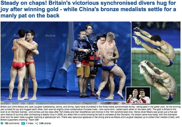 Today's MailOnline contrasted the reactions of the British and China diving teams