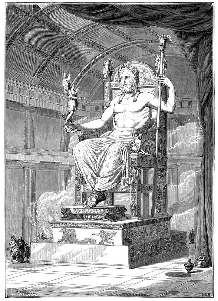 <strong>Vintage engraving from 1879 of the Statue of Zeus at Olympia</strong>