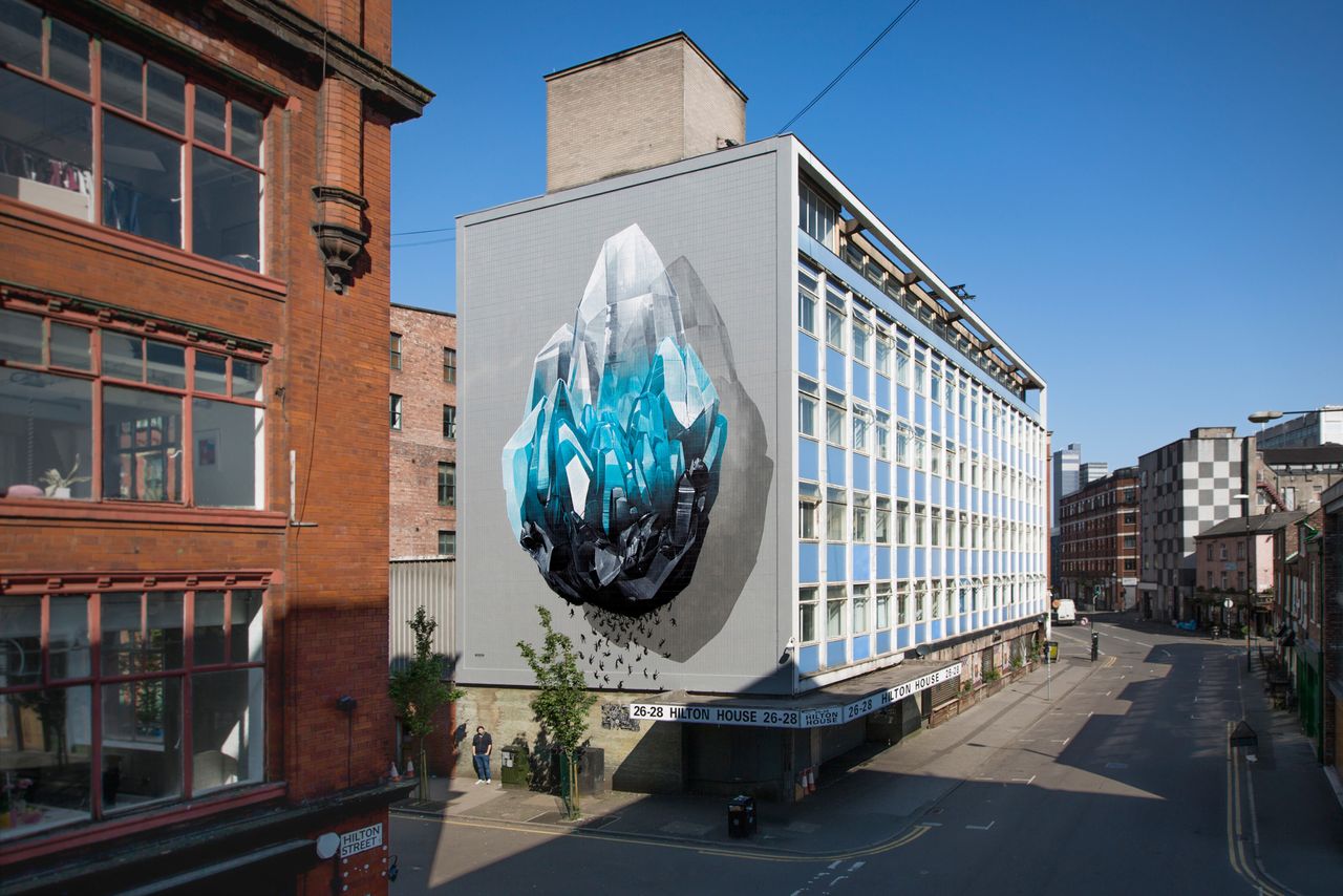 "Inhuman barriers" mural painting that addresses the theme of immigration realized for “Cities of hope” in Manchester, U.K., in support to the local solidarity group WASP (Women Asylum Seekers Together), 2016.<br><br>"This project is about immigration and integration: about the loss of humanity and empathy, about barriers and values, and about the distant and often presumptuous position of who's on the 'right part' of the border."